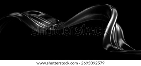 3d chrome liquid abstract ribbon shape on black background. Futuristic gradient element, chrome metal ribbon, hologram wave. Spiral tech bg. Vector illustration