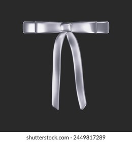 3d chrome liquid bow ribbon in y2k style isolated on a dark background. Render of the modern silver aesthetic bow knot, vintage girly hair accessory with reflection gradient effect. 3d vector y2k icon