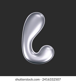 3 d letra líquida cromada L en el estilo y2k aislada en un fondo oscuro. Representación del alfabeto de burbuja inflado de metal 3d con efecto plateado brillante. 3.ª letra de tipografía vectorial y2k