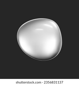 3d chrome liquid shape, metallic fluid bubble isolated on black background. Render of 3d abstract, futuristic metal blob with gradient chrome reflection effect. 3d vector geometric illustration