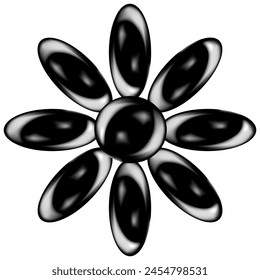 3D Chrome Metal Flower isolated white background. Y2K Gradient Floral art with contemporary Neon Effect. Grunge vector aesthetic. EPS 10
