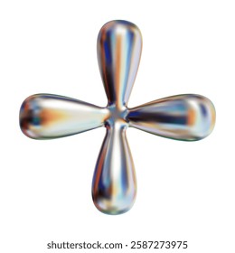 3d chrome metal shape element for design in Y2K style	