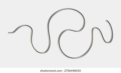 3d cromo metal rabugento. Elemento de forma abstrata com efeito de gradiente de prata. Linha 3d líquida, figura curva de aço, onda tubular brilhante. Fita futurista tecnológica. Ilustração vetorial