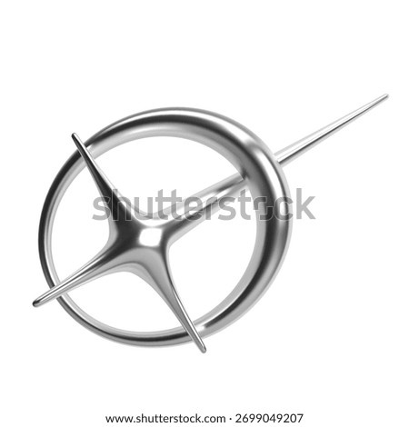 3d chrome metallic abstract shape combining a ring and star with sharp spikes, featuring a smooth reflective surface and reflecting a futuristic Y2K aesthetic