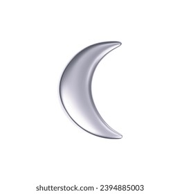 3d chrome moon icon in y2k futuristic style isolated on white background. Render 3d cyber silver metal galaxy moon emoji. 3d vector y2k illustration