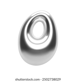 3D chrome number 0 in Y2K bubble style. Shiny silver metallic surface with an inflated liquid form. Isolated numeral zero for retro-futuristic typography, vector render font for modern design projects