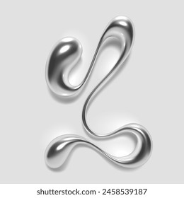 3D chrome number 1, numeral one in a flowing liquid metal with a glossy, shiny reflective surface. Abstract shape of molten silver alloy. Isolated vector for Y2K, retro futurism fonts, and typography