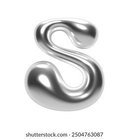 3D chrome number 5 in Y2K bubble style. Shiny silver metallic surface with an inflated liquid form. Isolated numeral five for retro-futuristic typography, vector render font for modern design projects