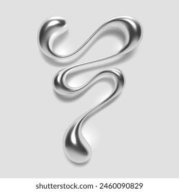 3D chrome number seven, numeral 7 in dripping liquid metal with glossy shiny reflective surface. Abstract molten silver alloy shape. Isolated vector for Y2K and retro futurism fonts, typography