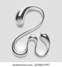 3D chrome numeral 2, number two dripping liquid metal with glossy reflection shiny surface. Abstract shape of molten silver alloy. Isolated vector for Y2K and retro futurism fonts, typography