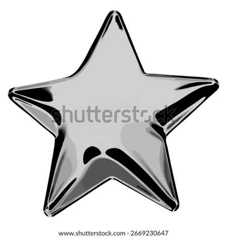 3d chrome silver star shape. Metallic halftone semitone retro effect.  Realistic shimmering decorative object. Holographic sticker. Y2k space retro futuristic sci-fi element.