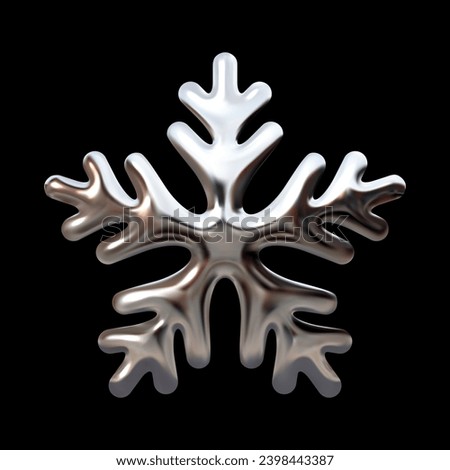 3D chrome snowflake, glossy metallic shine, festive winter design, isolated vector element