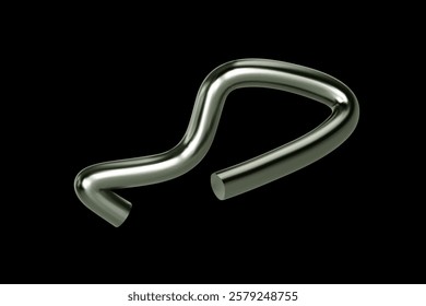 3d chrome spiral. Abstract line shape. Render silver element fluid. Silver metal wave twisted figure isolated. Vector realistic illustration for futuristic design