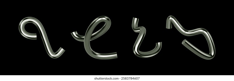 3d chrome spiral. Abstract line shape. Render silver element fluid. Silver metal wave twisted figure isolated. Vector realistic illustration for futuristic design