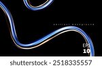 3d chrome spiral template. Silver metal curve element on black background. Y2k fluid wave, flow swirl, 3d path. Dynamic steel shapes. Vector trend 3d illustration