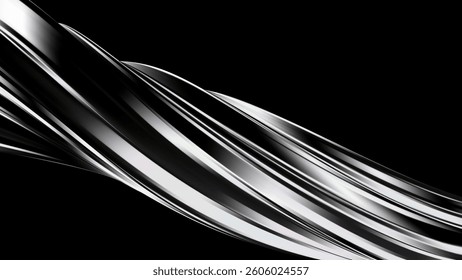 3d chrome spiral template. Silver metal curve element on black background. 