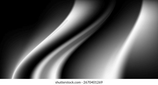 3d chrome spiral template. Silver metal curve element on black background. Y2k fluid wave, flow swirl, 3d path. Dynamic steel shapes. Set vector trend 3d illustration