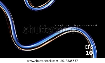 3d chrome spiral template. Silver metal curve element on black background. Y2k fluid wave, flow swirl, 3d path. Dynamic steel shapes. Vector trend 3d illustration