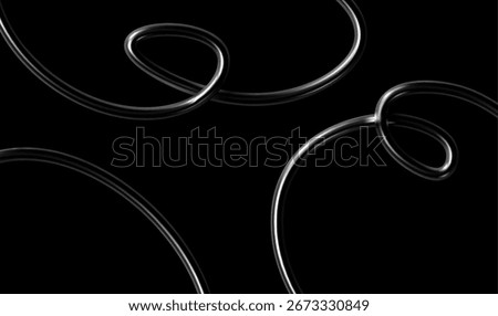 3d chrome spiral template. Silver metal curve element on black background. Y2k fluid wave, flow swirl, 3d line path. Dynamic steel shapes. Vector trend 3d illustration