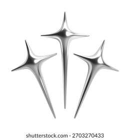 Formas 3d cromo estrela com superfícies metálicas suaves refletindo uma estética futurista Y2K