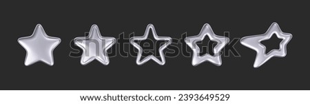 3d chrome stars set in y2k futuristic style isolated on dark background. Render 3d cyber chrome galaxy emoji with falling and flying stars, blings and sparks. 3d vector y2k illustration