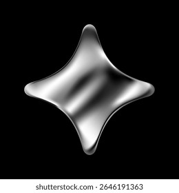 3D chrome Y2K star icon. Silver metallic shape with glossy surface, glitter and sparkle. Abstract vector with holographic gradient. Retro futuristic aesthetic and sleek design element.