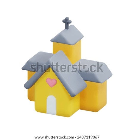 3d church building icon vector. Isolated on white background. 3d valentine, love concept. Cartoon minimal style. 3d icon vector render illustration.