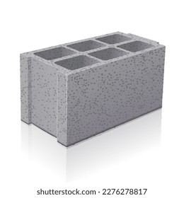 3d cinder block isolated with shadow and reflection on white background