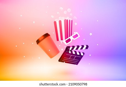 3d cinema concept. 3d vector objects with levitation effect