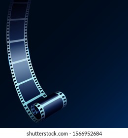 3D cinema film strip in perspective. Vector template cinema festival with place for text. Movie design with cinema film strip for festival, brochure, poster, banner or flyer.Film entertainment concept