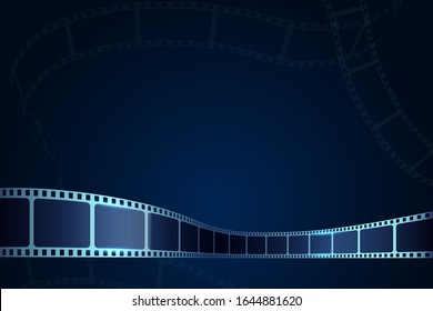 3D cinema film strip in perspective. Vector template cinema festival with place for text. Movie design with cinema film strip for festival, brochure, poster, banner or flyer.Film entertainment concept