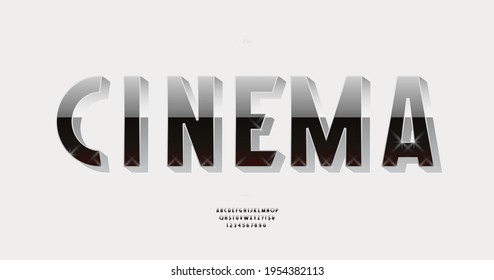 3d cinema font for decorative design. Trendy typography sans serif style alphabet for party poster, printing on fabric, t shirt, promotion, decoration, stamp, label, special offer. Cool font. 10 eps