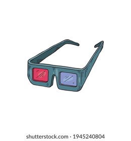 3d cinema glasses hand drawn icon or symbol, sketch vector illustration isolated.