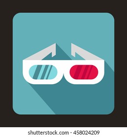 3D cinema glasses icon in flat style on a baby blue background