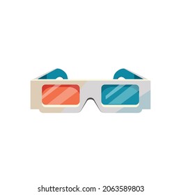 3D Cinema Glasses icon. Red and cyan type of 3d glasses  isolated on white background. Movie, film, cinema related icon. Vector illustration