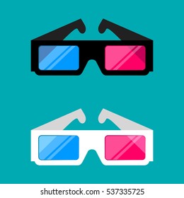  3d cinema glasses isolated on a colored background vector illustration. Design black and white 3D cinema glasses for movies. 3D cinema glasses icon concept. 