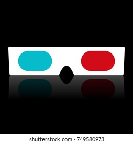 3d cinema glasses isolated on black background. vector illustration. Design black and white 3D cinema glasses for movies. 3D cinema glasses icon concept with a mirror image