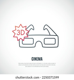 3D-Kinogläser-Linie Symbol einzeln auf weißem Hintergrund. Papier- oder Plastikbrille zum Betrachten von 3D-Filmen. Vektorgrafik.
