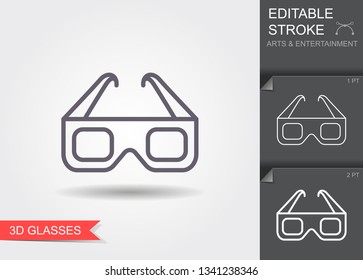 3d cinema glasses. Outline icon with editable stroke. Linear cinema symbol
