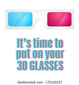 3D cinema glasses vector poster with typography 