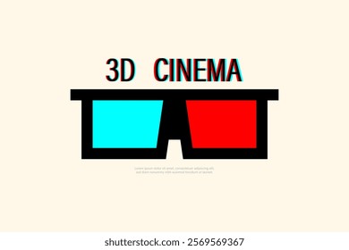 3d Cinema Logo. 3d Cinema Glasses. 3d Cinema Poster, Banner, Ads or Ticket