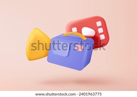 3D cinema movie ticket with film theater play icon, ready for live watch movie in theatre. Media film 3d for entertainment, booking ticket service. 3d vector cinema live show icon render illustration Zdjęcia stock © 