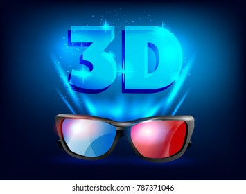 3D cinema poster design. Vector template banner.