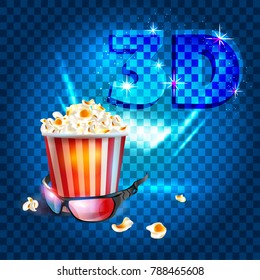 3D cinema poster design. Vector template banner.