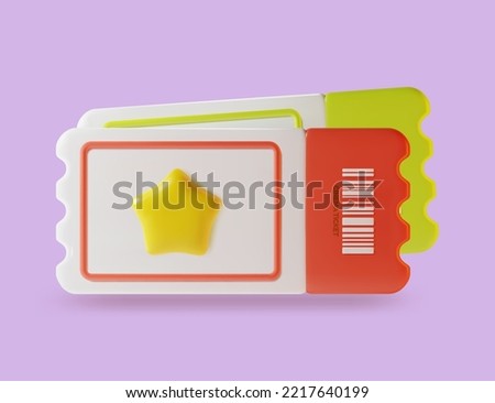 3d Cinema Ticket Plasticine Cartoon Style Admit One Coupon Entrance. Vector illustration of Movie Tickets with Barcode