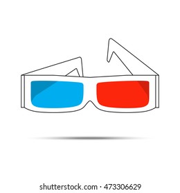 3d cinema white glasses, isolated, vector illustration.