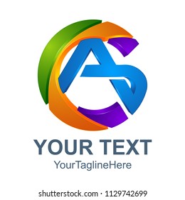 3D  circle Abstract AS letter vector technology logo, 
