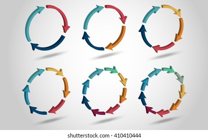 3D circle arrows for infographic. Template for diagram, graph, presentation and chart. Business concept with 3, 4, 5, 6, 8, 9 options with shadow