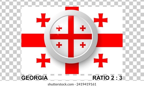 3D circle button with georgia flag isolated on transparent background. vector illustration. 