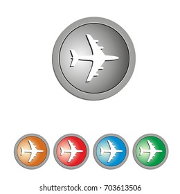 3D circle button icon vector airplane travel fly